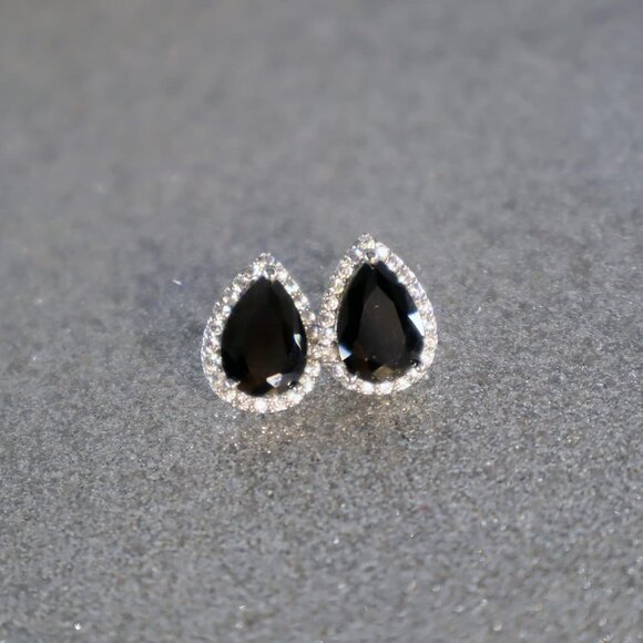 Women's Teardrop Mall Dainty Birthstone Cubic Zirconia Black Elegant Earring - Picture 4 of 6